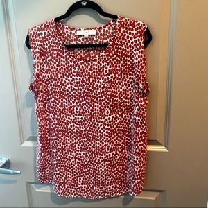 LOFT clay & white printed twist sleeve blouse | M